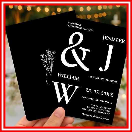 Zwart-wit eenvoudige elegante moderne bruiloft kaart