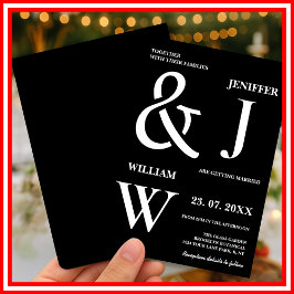 Zwart-wit eenvoudige elegante moderne bruiloft kaart