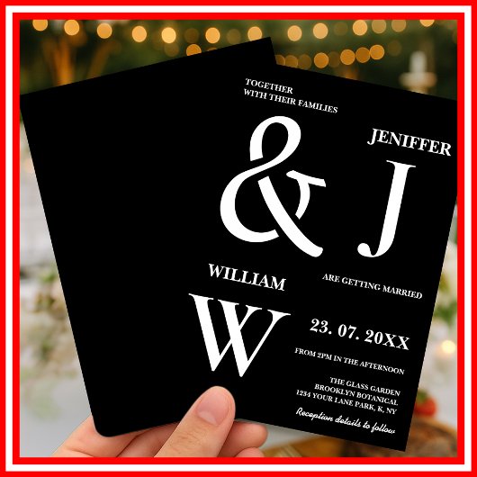 Zwart-wit eenvoudige elegante moderne bruiloft kaart