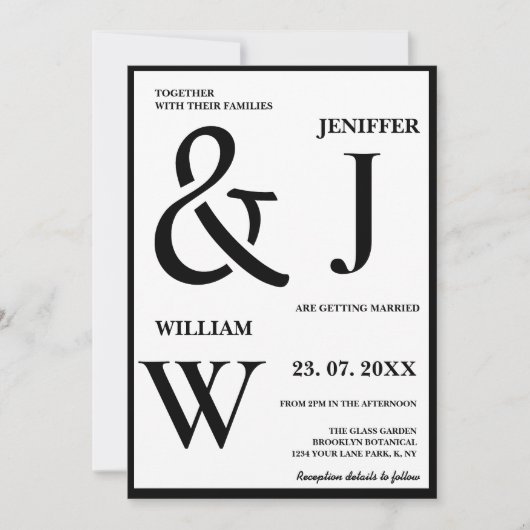 Zwart-wit eenvoudige elegante moderne bruiloft kaart (Voorkant)