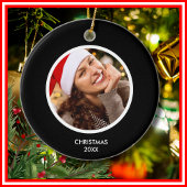 Zwart-wit Eenvoudige Familienaam Monogram FOTO Keramisch Ornament