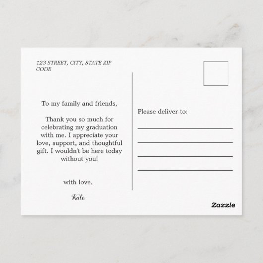 Zwart-wit eenvoudige foto afstudeer dank je wel briefkaart (Achterkant)