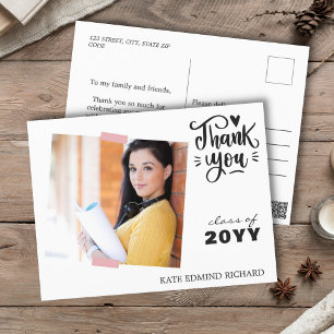 Zwart-wit Eenvoudige Foto Afstudeer Dankjewel Briefkaart
