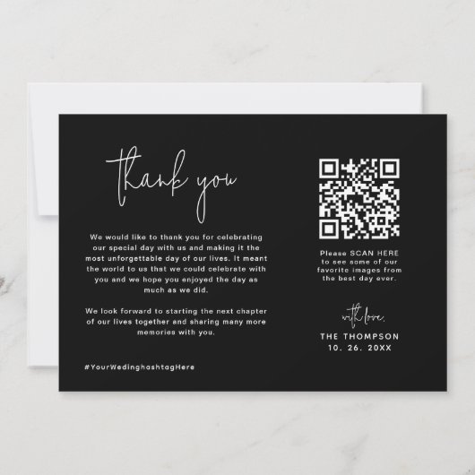 Zwart-wit Eenvoudige Foto QR Code Wedding Bedankkaart (Achterkant)