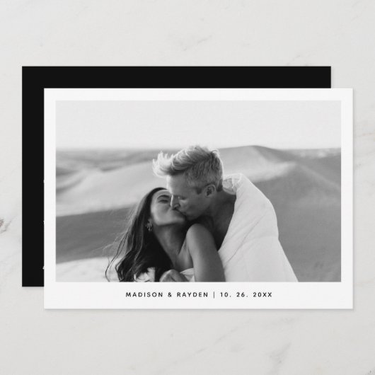 Zwart-wit Eenvoudige Foto QR Code Wedding Bedankkaart (Voorkant / Achterkant)