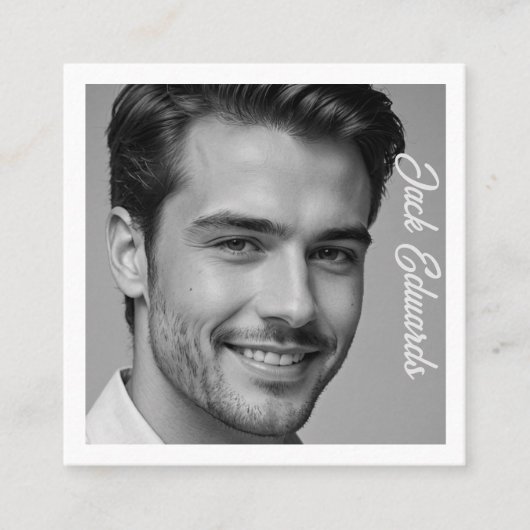 Zwart Wit Eenvoudige Foto Sociale Media Vierkante Visitekaartje (Voorkant)