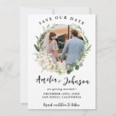 Zwart-wit eenvoudige fototrouwdag save the date (Achterkant)