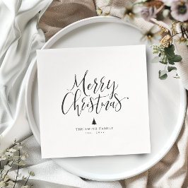 Zwart & Wit Eenvoudige kalligrafie Prettig Kerstfe Servet