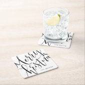 Zwart-wit eenvoudige kalligrafie Vrolijk kerstfees Kartonnen Onderzetters (Insitu)