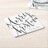 Zwart-wit eenvoudige kalligrafie Vrolijk kerstfees Kartonnen Onderzetters (Schuin)