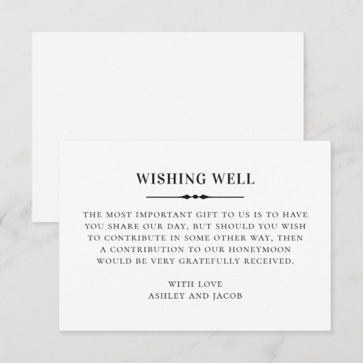 Zwart wit eenvoudige klassieke bruiloft wensen goe informatiekaartje (Voorkant / Achterkant)