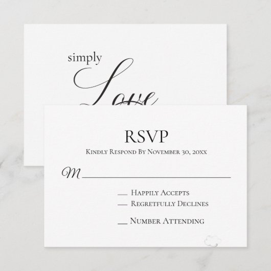 ** Zwart Wit Eenvoudige Minimale Moderne Huwelijk RSVP Kaartje (Voorkant / Achterkant)