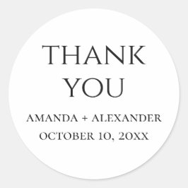 Zwart wit eenvoudige minimalistische bruiloft dank ronde sticker