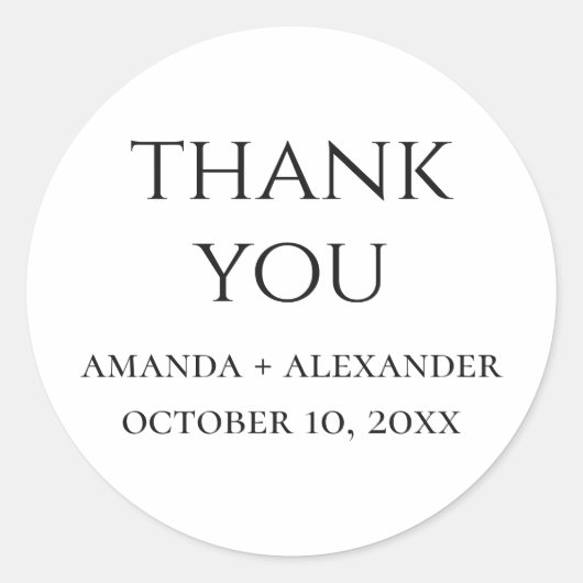 Zwart wit eenvoudige minimalistische bruiloft dank ronde sticker (Voorkant)