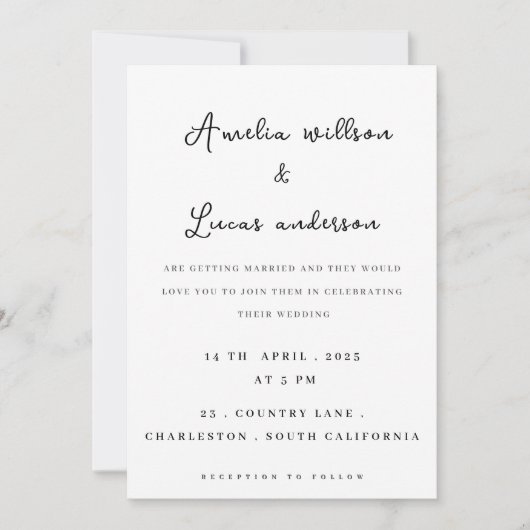 Zwart-wit eenvoudige minimalistische huwelijksuitn kaart (Voorkant)