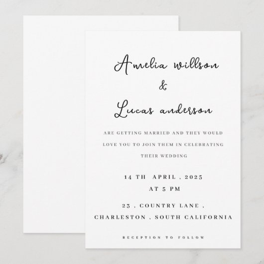 Zwart-wit eenvoudige minimalistische huwelijksuitn kaart (Voorkant / Achterkant)