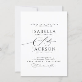 Zwart-wit eenvoudige minimalistische moderne bruil save the date