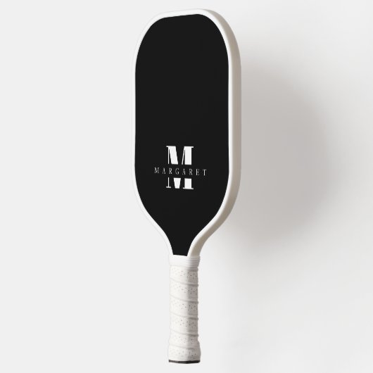 Zwart-wit eenvoudige minimalistische monogram naam pickleball paddle (Links)