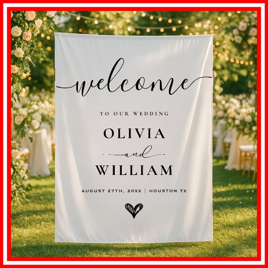 Zwart-wit eenvoudige moderne bruiloft welkomstbord wandkleed