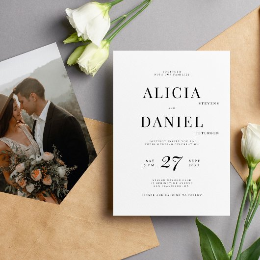 Zwart-wit eenvoudige moderne foto bruiloft kaart