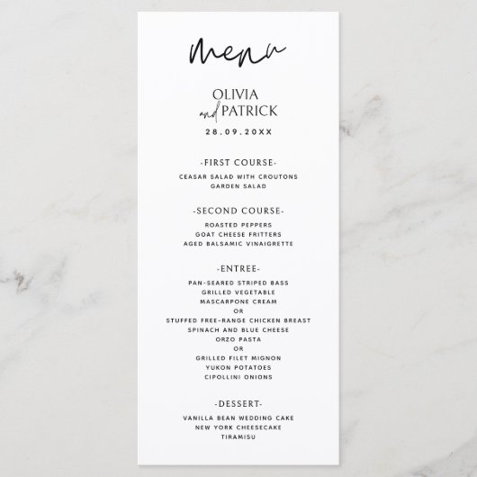 Zwart-wit Eenvoudige Moderne Minimalistische Bruil Menu (Voorkant)