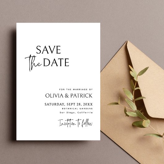 Zwart-wit Eenvoudige Moderne Minimalistische Bruil Save The Date