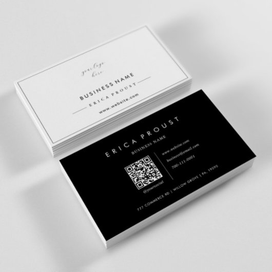 Zwart-wit Eenvoudige Moderne QR-Code Visitekaartje