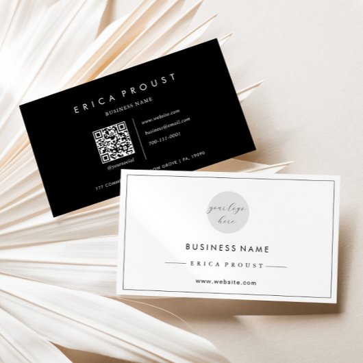 Zwart-wit Eenvoudige Moderne QR-Code Visitekaartje