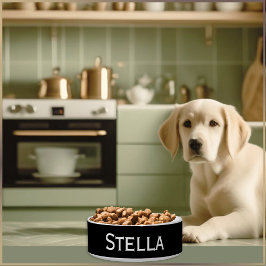 Zwart-wit Eenvoudige Monochrome Naam Pet Voerbakje