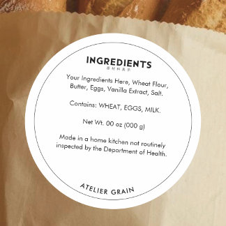 Zwart-wit eenvoudige rand ingrediëntenlijst ronde sticker