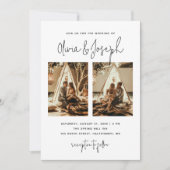 Zwart-wit eenvoudige schone multi foto bruiloft kaart (Voorkant)