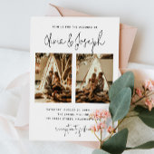 Zwart-wit eenvoudige schone multi foto bruiloft kaart