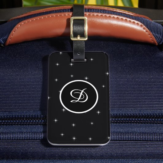 Zwart-wit eenvoudige sterren Modern initiaal Bagagelabel (Voorkant Insitu 2)