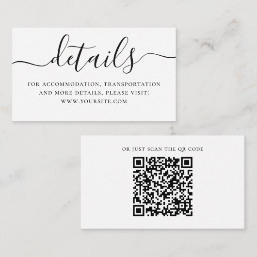 Zwart-wit eenvoudige trouwdetails + QR-code Informatiekaartje (Voorkant / Achterkant)