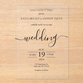 Zwart-wit eenvoudige typografie bruiloft acryl uitnodigingen (Voorkant)