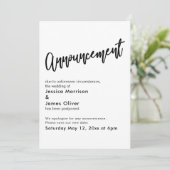 Zwart Wit Eenvoudige Uitgestelde Trouwaankondiging Kaart (Staand voorkant)