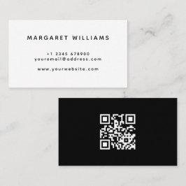Zwart & Wit Eenvoudige Visitekaartje met QR-code
