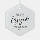 Zwart & Wit Eerste kerst als verloofd stel Glas Ornament (Voorkant)