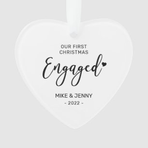 Zwart & Wit Eerste Kerst Verloving Hart Foto Ornament