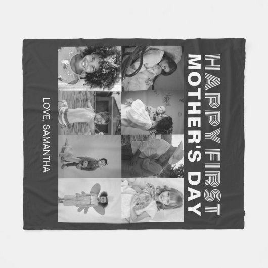 Zwart-wit Eerste Moederdag Fotocollage Fleece Deken (Voorkant (Horizontaal))