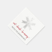 Zwart Wit Eet Drink Be Merry Red Silver Sneeuwvlok Servet (Hoek)