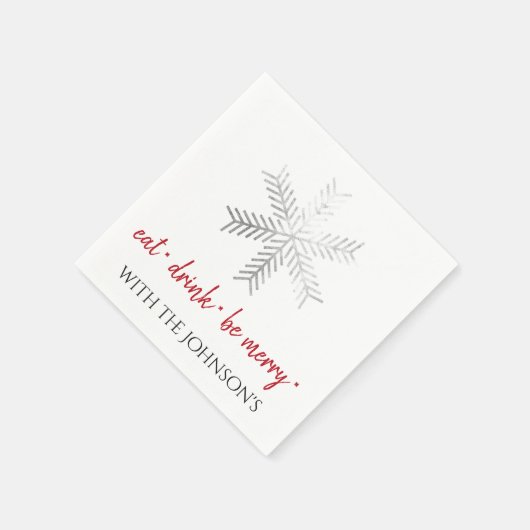 Zwart Wit Eet Drink Be Merry Red Silver Sneeuwvlok Servet (Hoek)