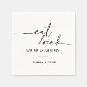 Zwart wit eet Drink We zijn getrouwd bruiloft Servet (Voorkant)