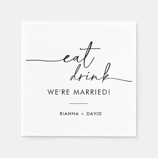 Zwart wit eet Drink We zijn getrouwd bruiloft Servet (Voorkant)