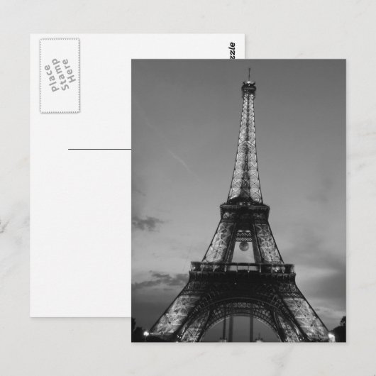 Zwart-wit Eiffeltoren in Parijs City Night Briefkaart (Voorkant / Achterkant)
