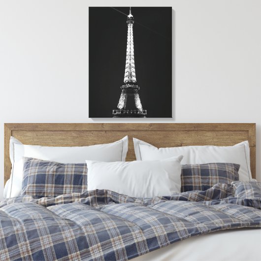 Zwart-wit Eiffeltoren in Parijs Nacht Canvas Afdruk (Insitu (Slaapkamer))