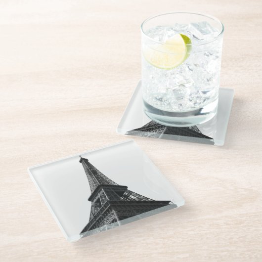 Zwart-wit Eiffeltoren Parijs Europees reizen Glazen Onderzetter (Schuin)