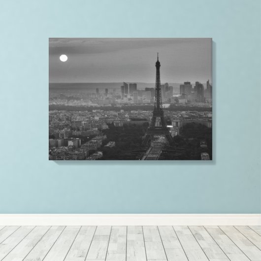 Zwart-wit Eiffeltoren Parijs Stadspanorama Canvas Afdruk (Insitu (Houten vloer))