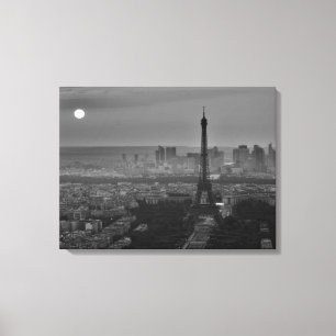 Zwart-wit Eiffeltoren Parijs Stadspanorama Canvas Afdruk