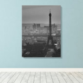 Zwart-wit Eiffeltoren Parijs Stadspanorama Canvas Afdruk (Insitu (Houten vloer))
